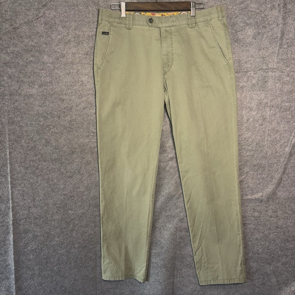Meyer Hosen Chino Pants Men 34x31 Green Bonn Modern Fit Straight Leg Stretch
